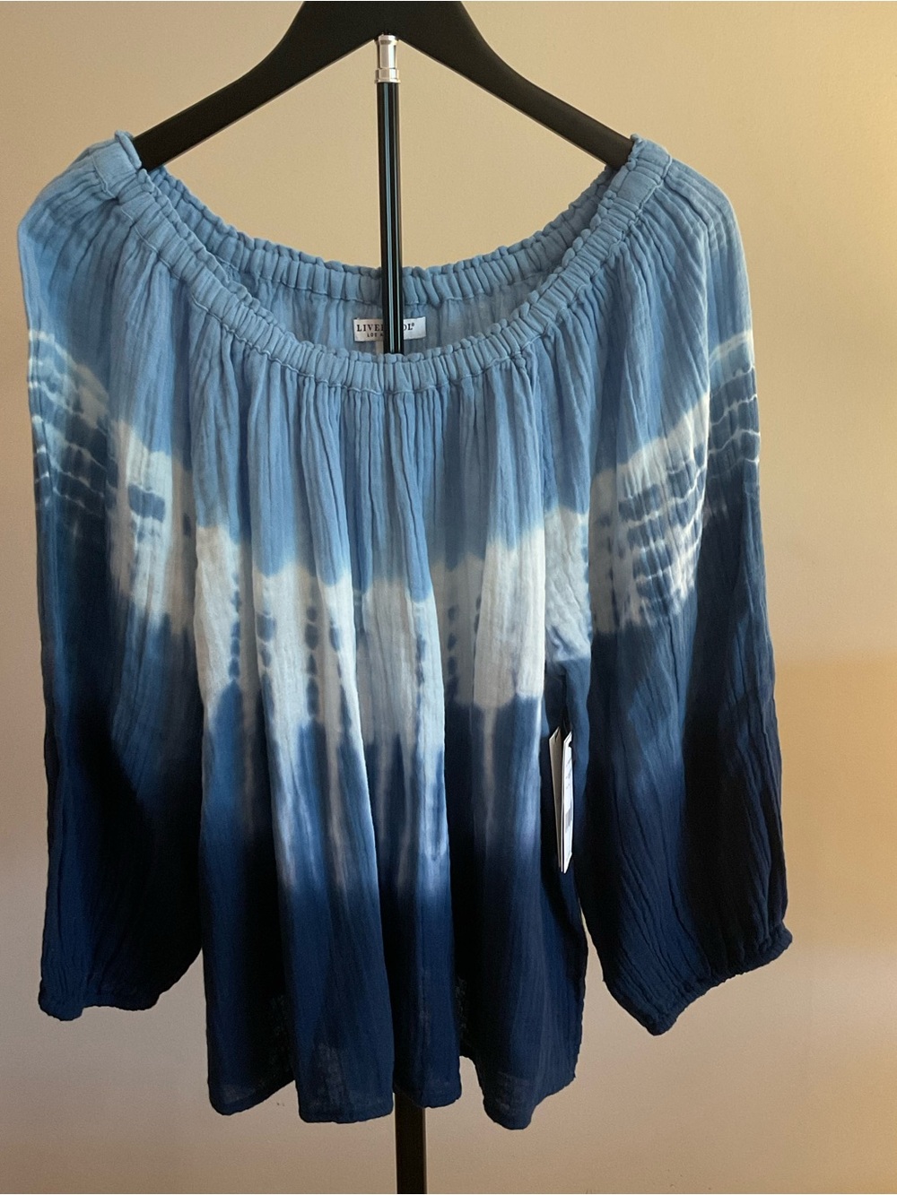 Liverpool Blue Ombre Tie-Dye Off-Shoulder Blouse Size Medium New with Tags